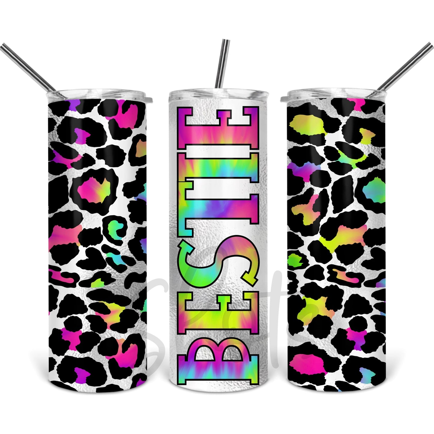 Rainbow Leopard Bestie - 20 oz Skinny Tumblers w/ Lid and Straw