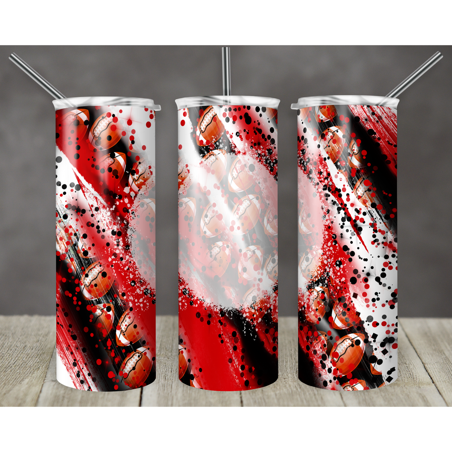 Red Milkyway Glitter Football Bleach Middle - 20 oz Skinny Tumblers w/ Lid and Straw