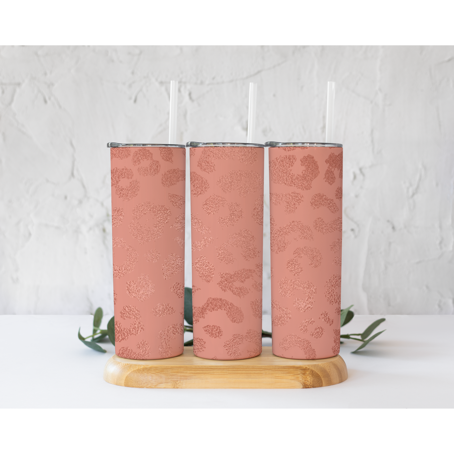 Rose Gold Metallic Leopard- 20 oz Skinny Tumblers w/ Lid and Straw