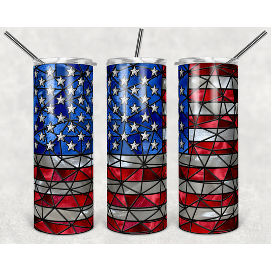 American Flag Stained Glass - 20 oz Skinny Tumblers w/ Lid and Straw