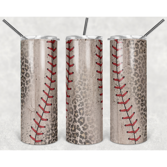 Baseball Leopard - 20 oz Skinny Tumblers w/ Lid and Straw