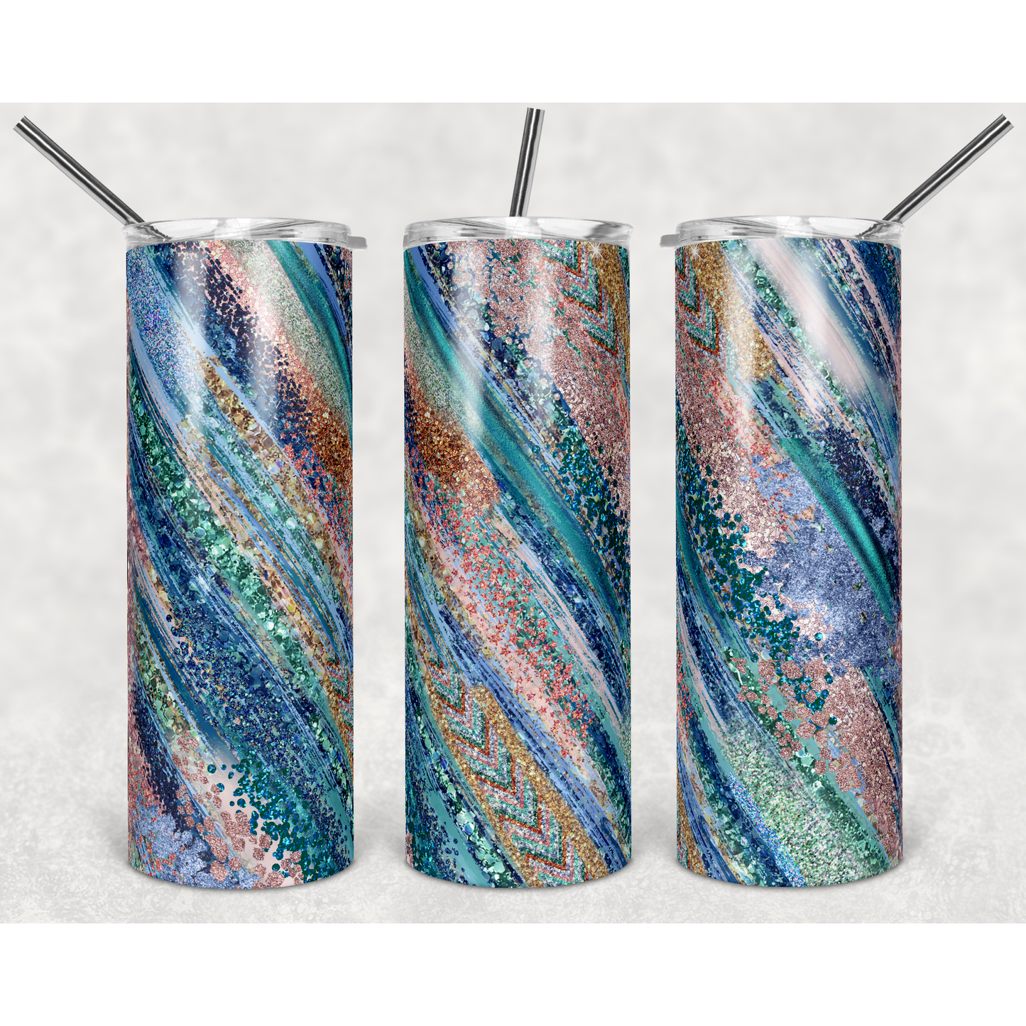 Boho Blush and Teal Milky Way - 20 oz Skinny Tumblers w/ Lid and Straw