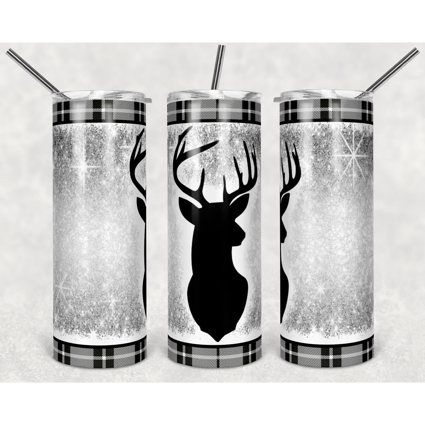 BK Plaid Deer - 20 oz Skinny Tumblers w/ Lid and Straw