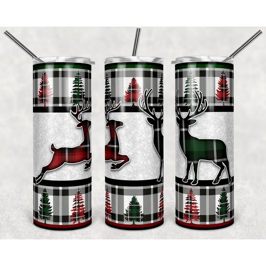 Deer Plaid - 20 oz Skinny Tumblers w/ Lid and Straw