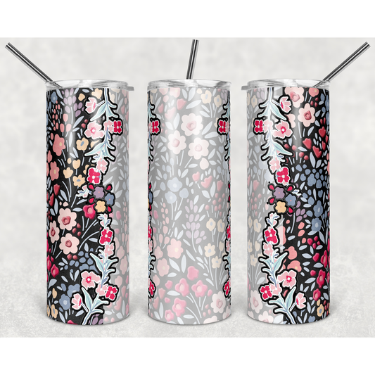 Doodle Flowers Blank - 20 oz Skinny Tumblers w/ Lid and Straw