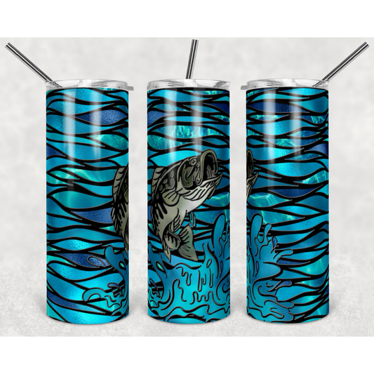 Fish Bass Stained Glass - 20 oz Skinny Tumblers w/ Lid and Straw