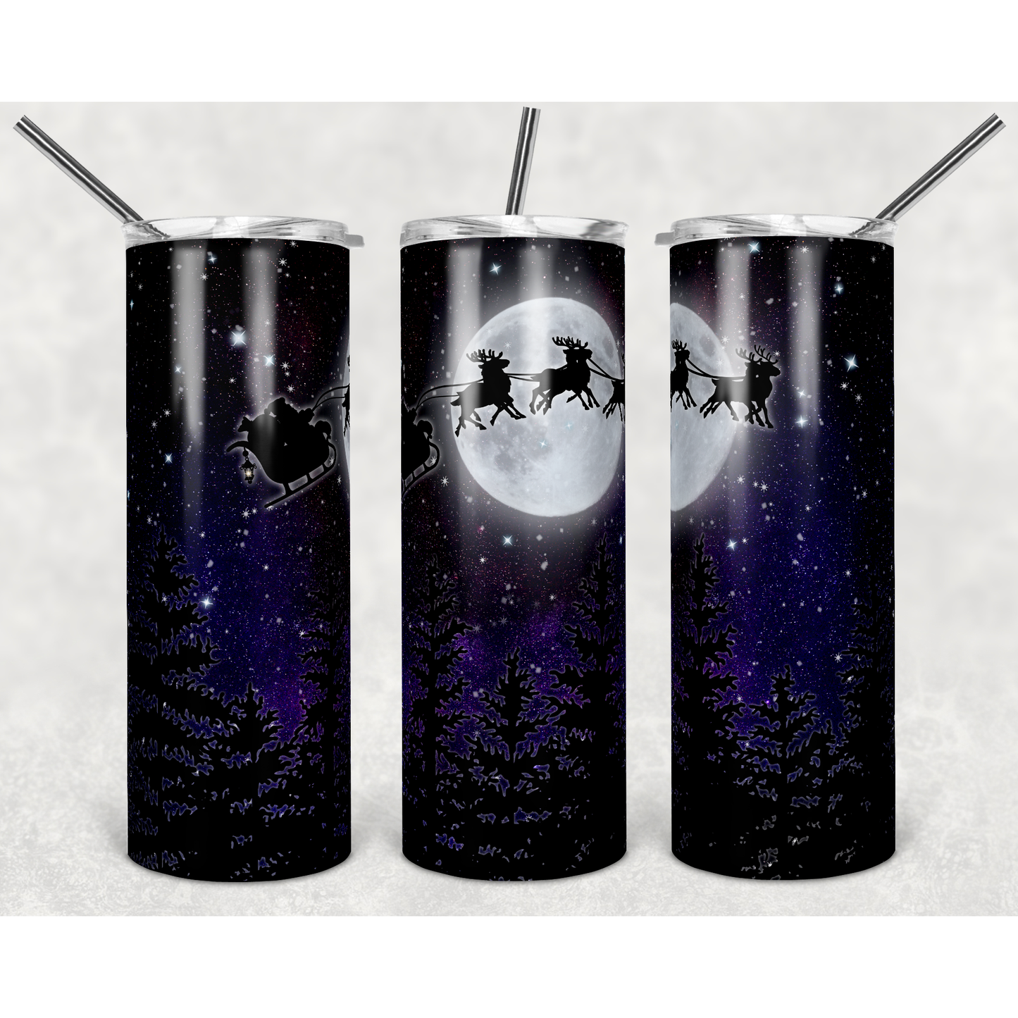 Flying Santa Trees - 20 oz Skinny Tumblers w/ Lid and Straw