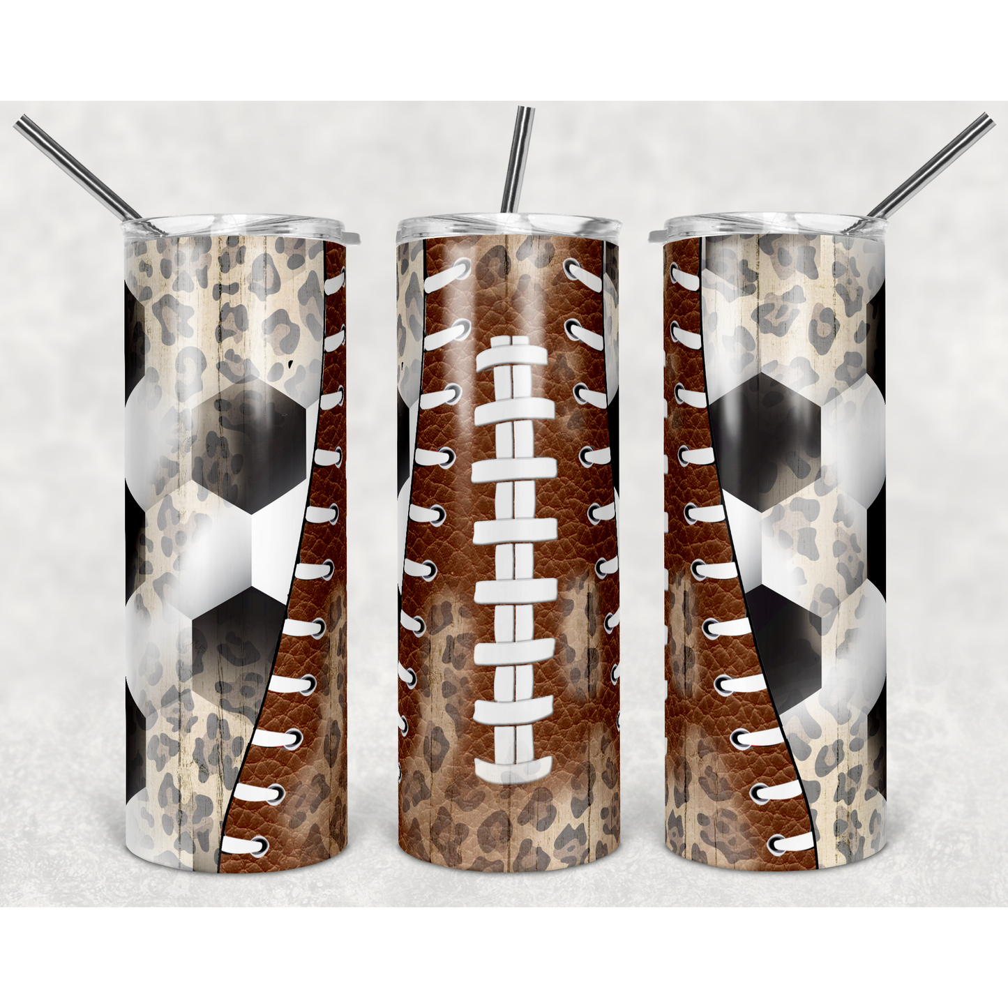 Football Soccer Leopard - 20 oz Skinny Tumblers w/ Lid and Straw