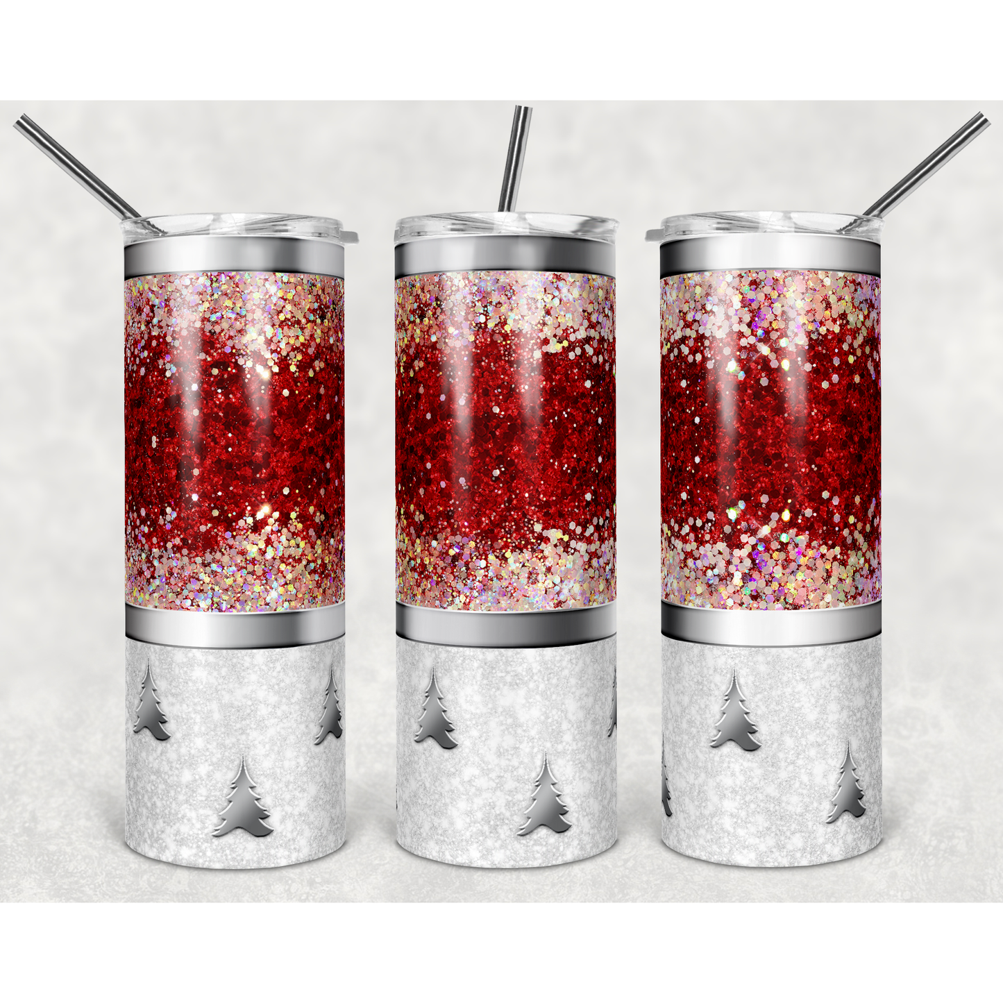 Glitter Foil Christmas Tree - 20 oz Skinny Tumblers w/ Lid and Straw