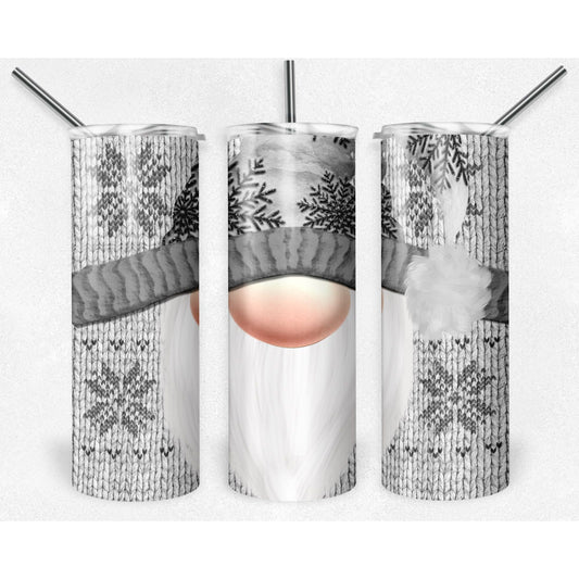 Gnome Knit Snowflakes Silver- 20 oz Skinny Tumblers w/ Lid and Straw