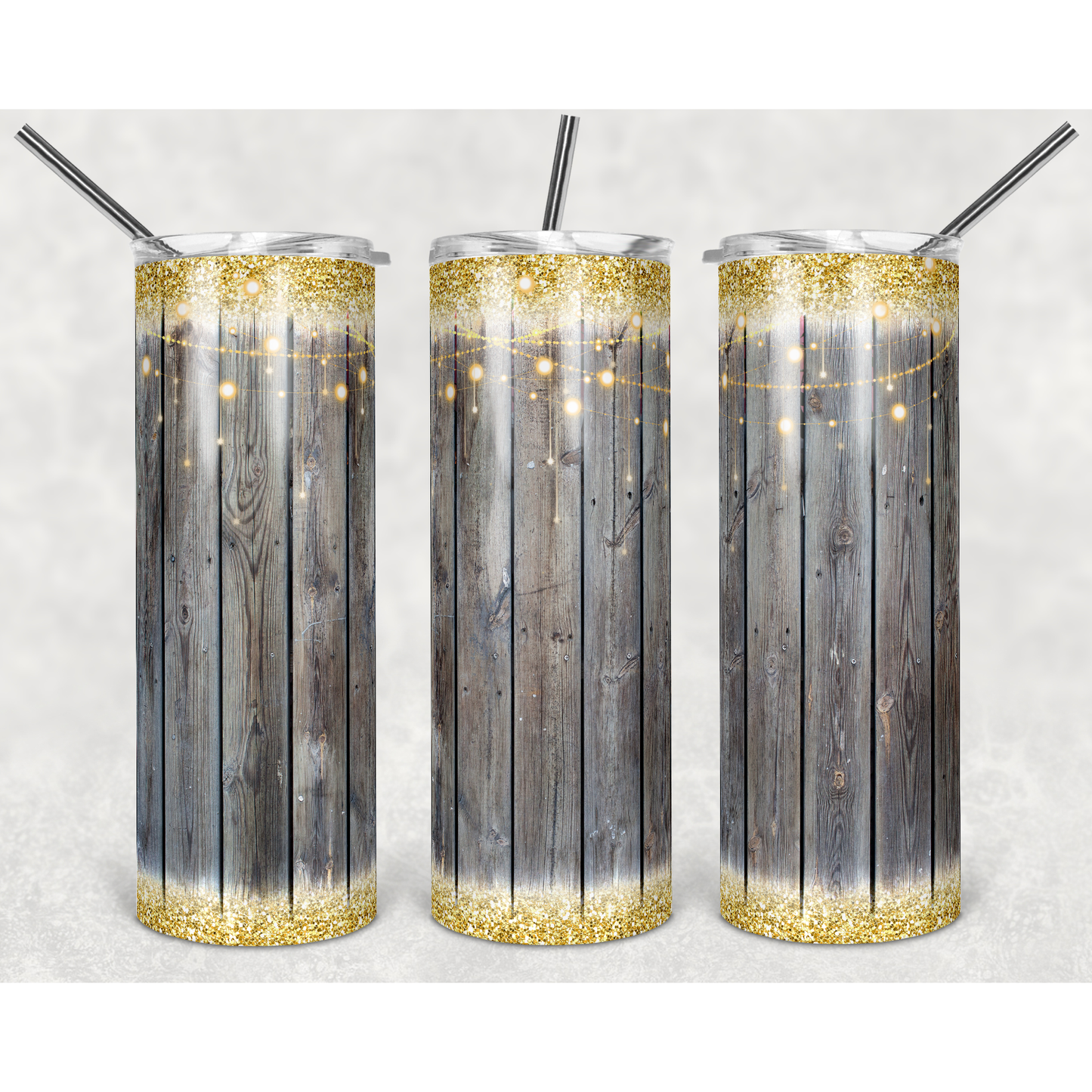 Gold Glitter Wood Blank - 20 oz Skinny Tumblers w/ Lid and Straw