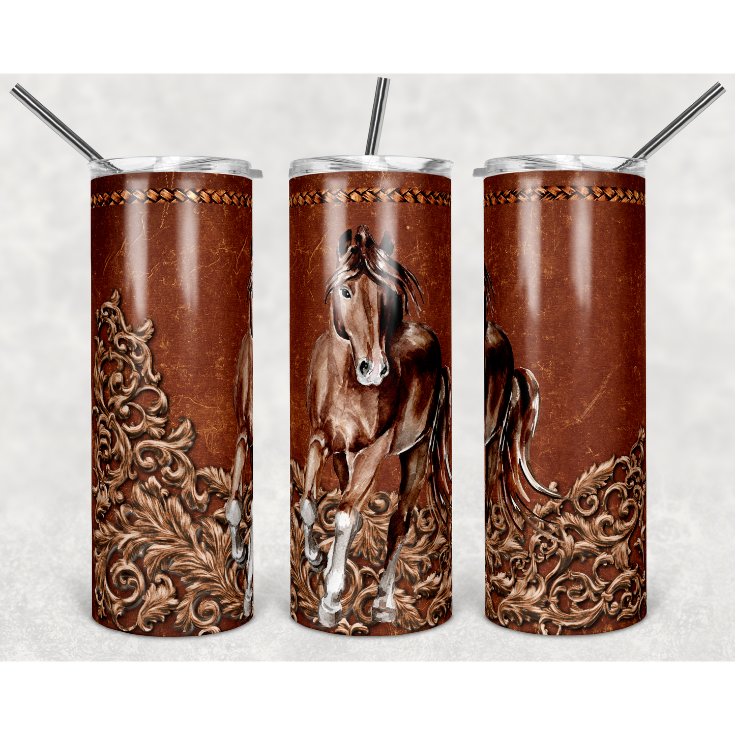 Horse Leather Brown - 20 oz Skinny Tumblers w/ Lid and Straw