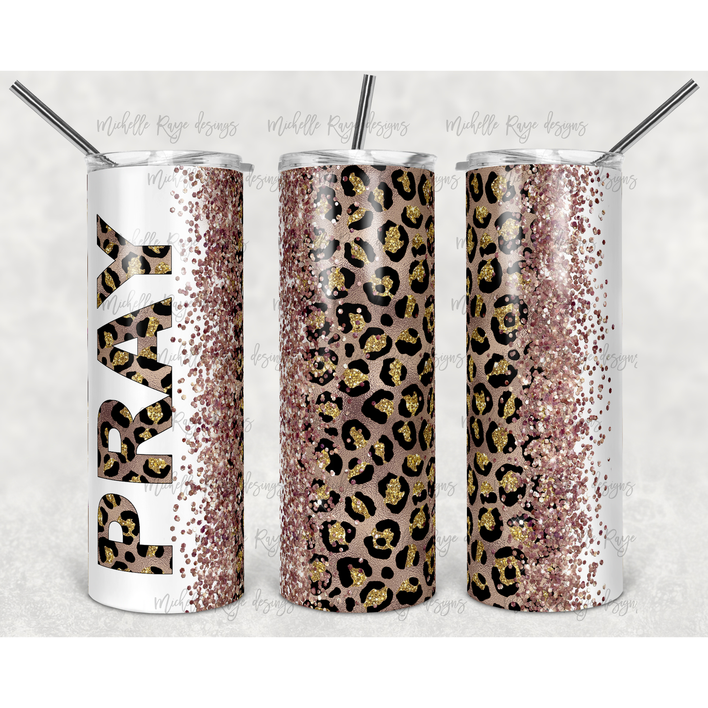 Leopard Foil Pray - 20 oz Skinny Tumblers w/ Lid and Straw