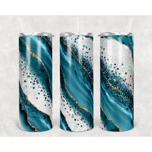 Milkyway Dark Teal Glitter Warp - 20 oz Skinny Tumblers w/ Lid and Straw