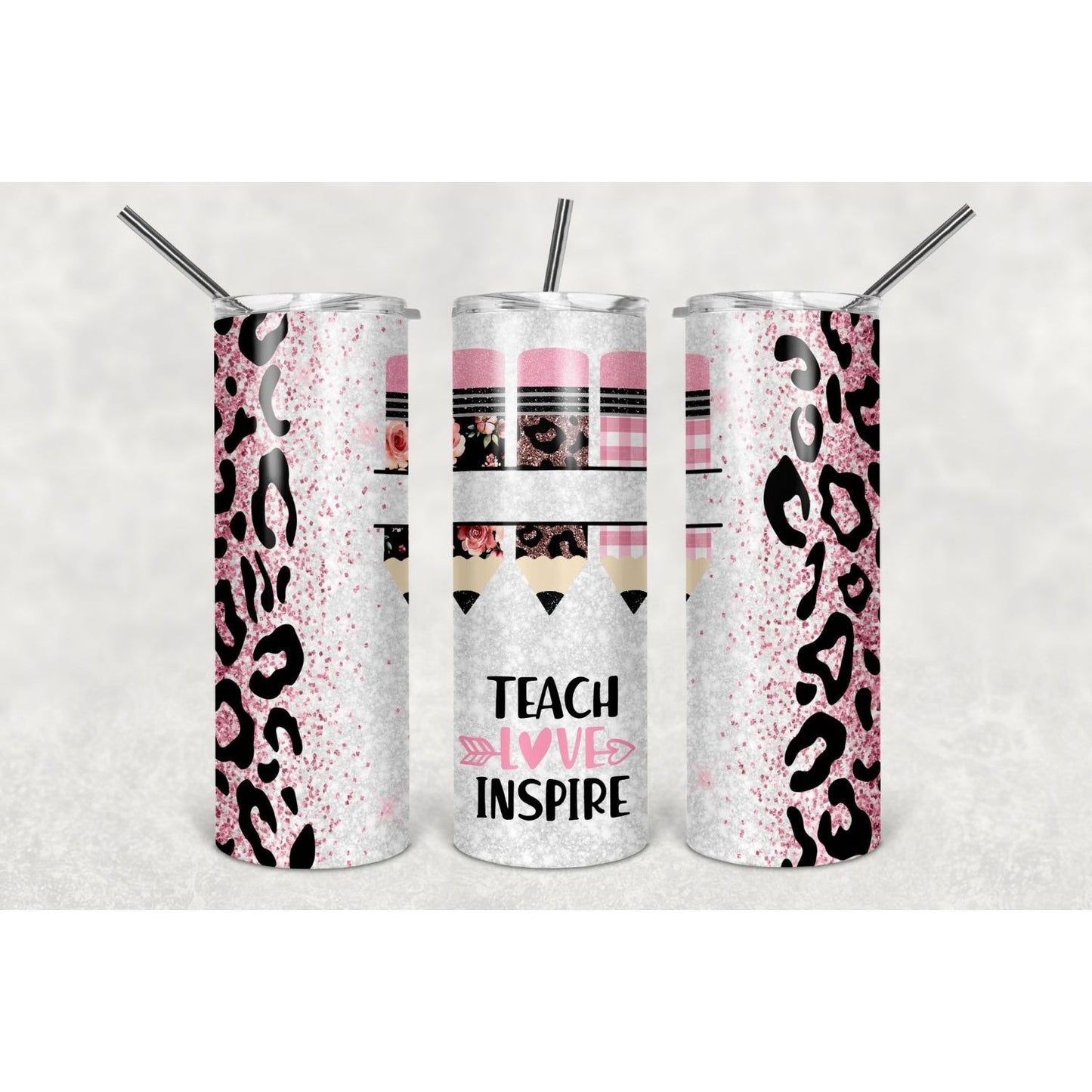 Teach Love Inspire - 20 oz Skinny Tumblers w/ Lid and Straw