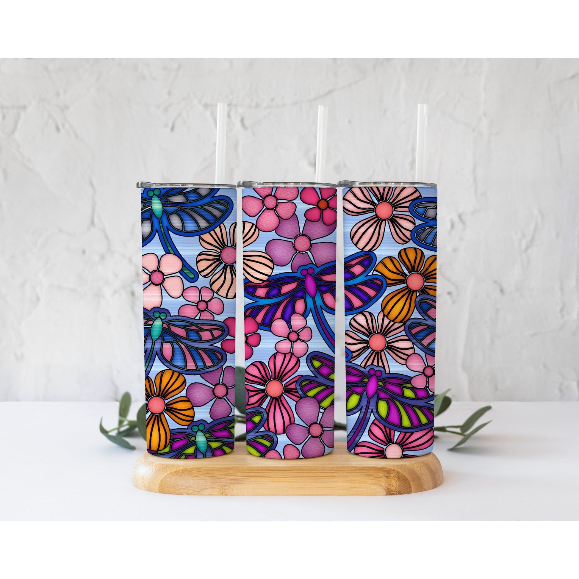 Dragon Fly Stained Glass - Skinny Tumbler - southerncountryheart.com
