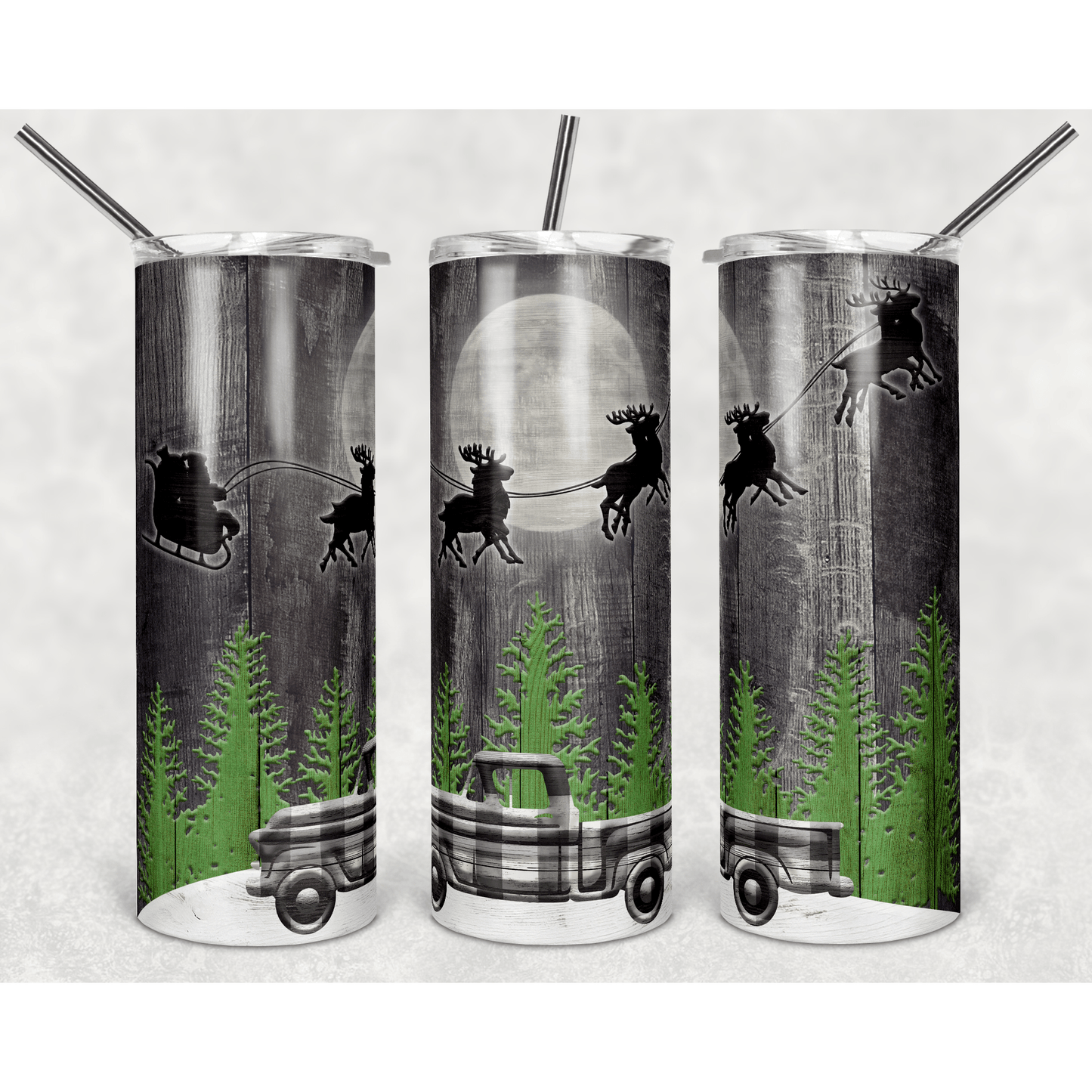 Wood Winter Scene Truck - Skinny Tumbler - southerncountryheart.com