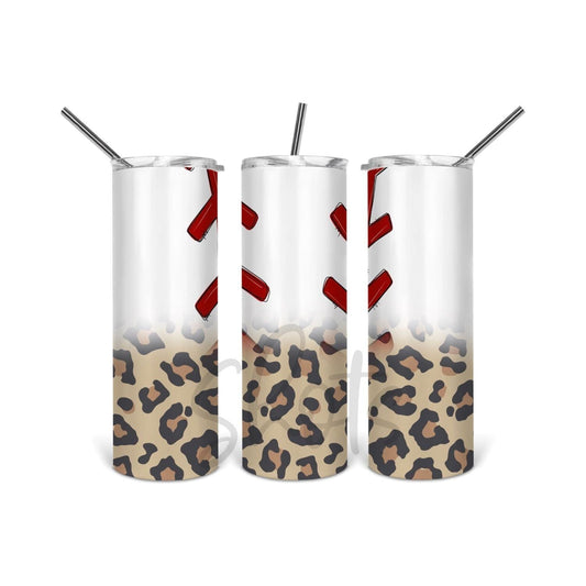 Baseball with Leopard Bottom - Skinny Tumbler - southerncountryheart.com