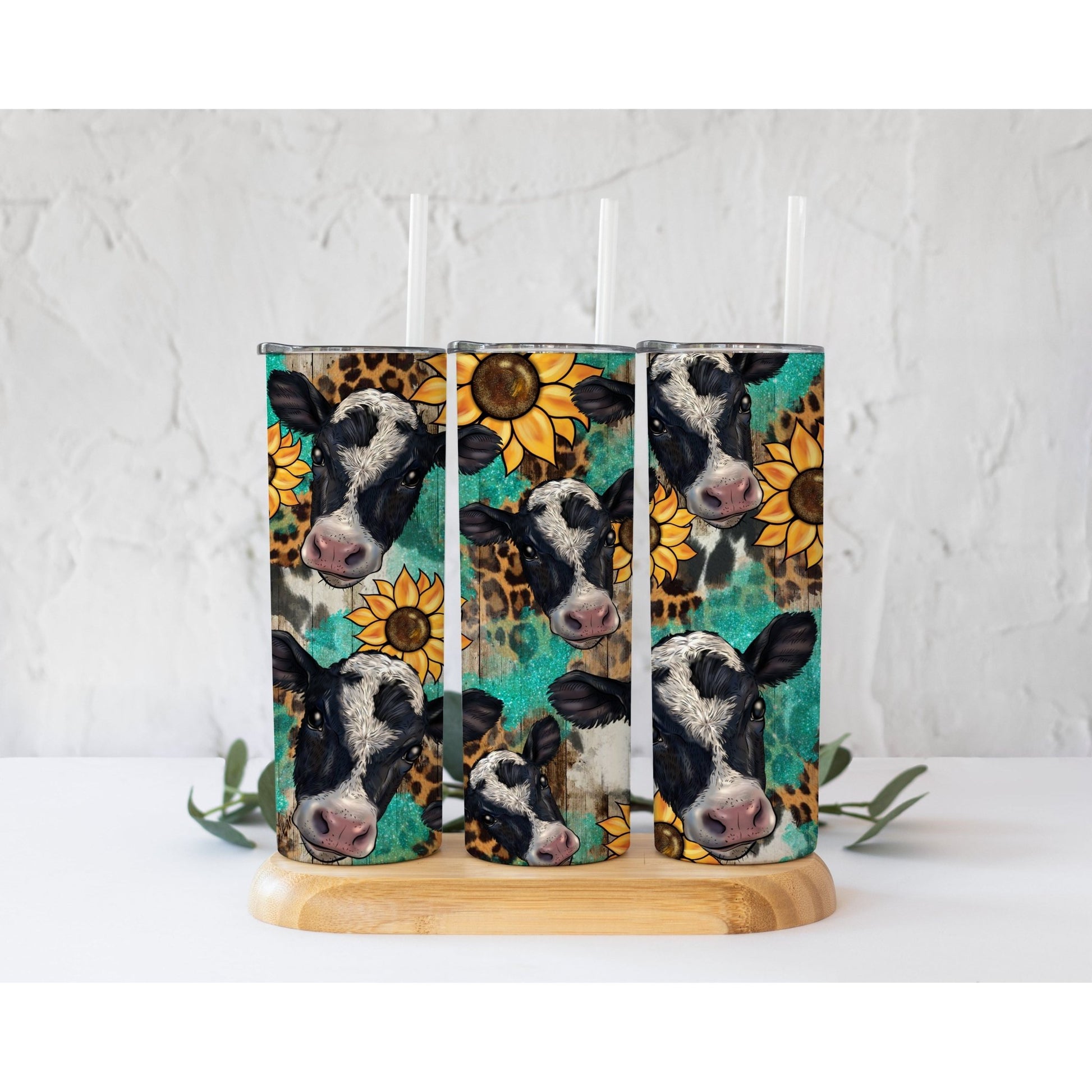 Western Leopard Sunflower Black and White Cow - Skinny Tumbler - southerncountryheart.com
