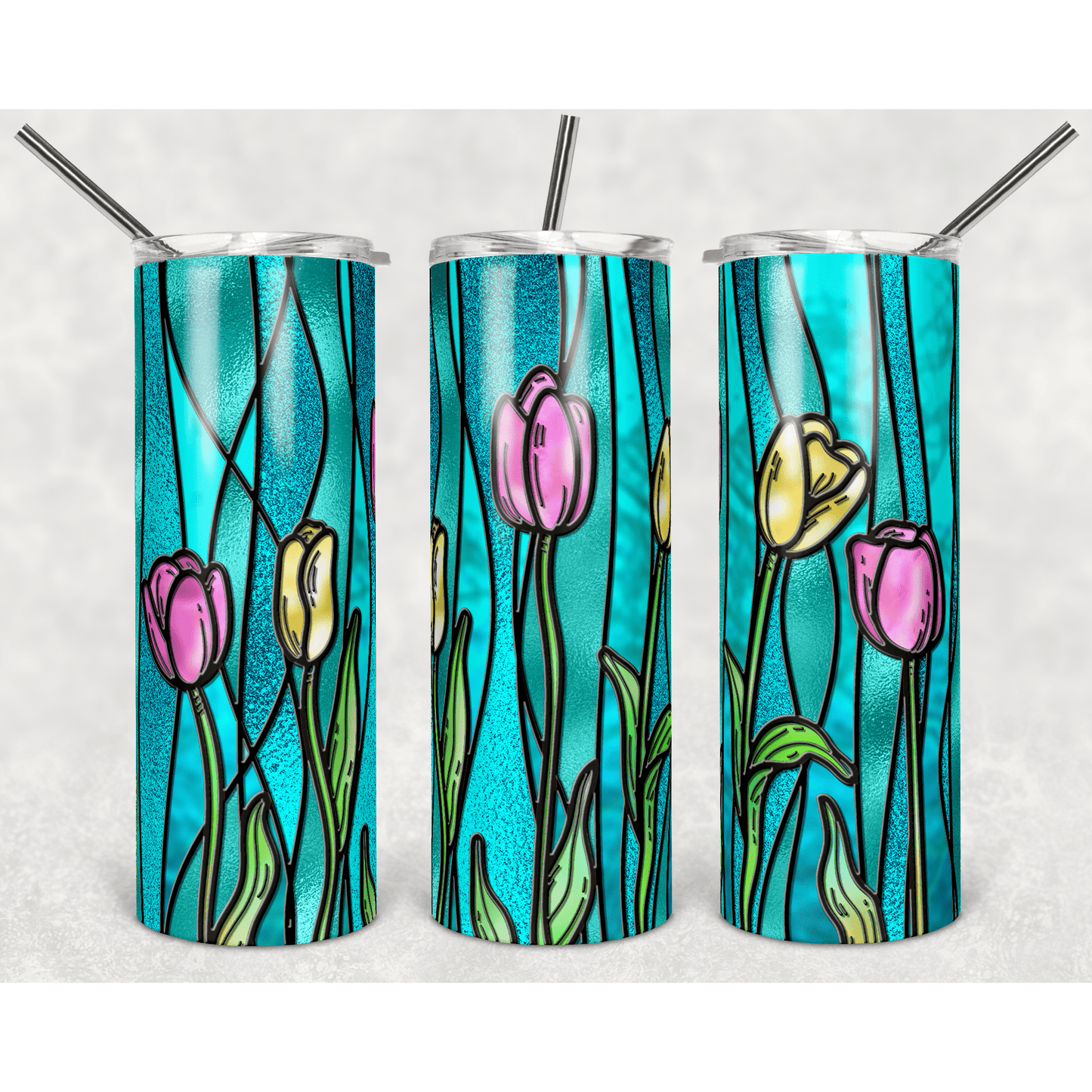 Stained Glass Spring Tulips - Skinny Tumbler - southerncountryheart.com