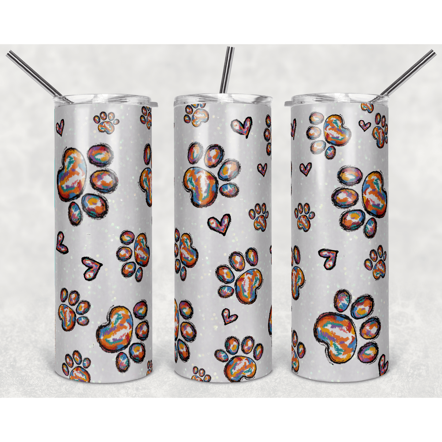 Paw Prints and Heart Doodle - Skinny Tumbler - southerncountryheart.com