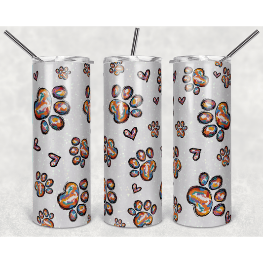 Paw Prints and Heart Doodle - Skinny Tumbler - southerncountryheart.com