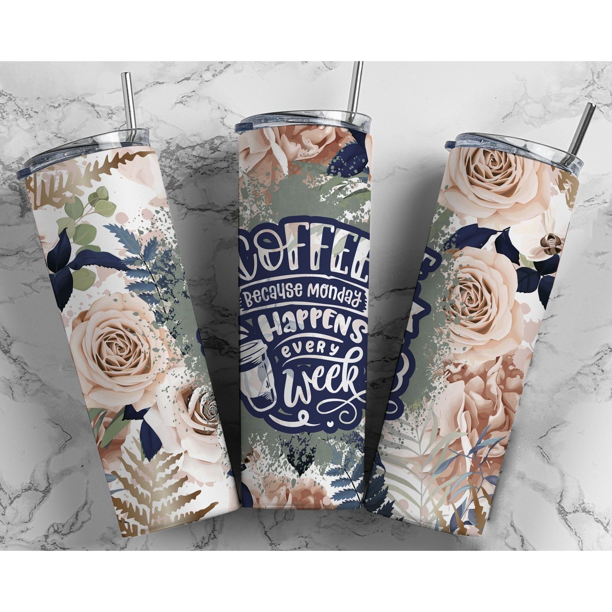 Coffee Because Monday Happens - Skinny Tumbler - southerncountryheart.com