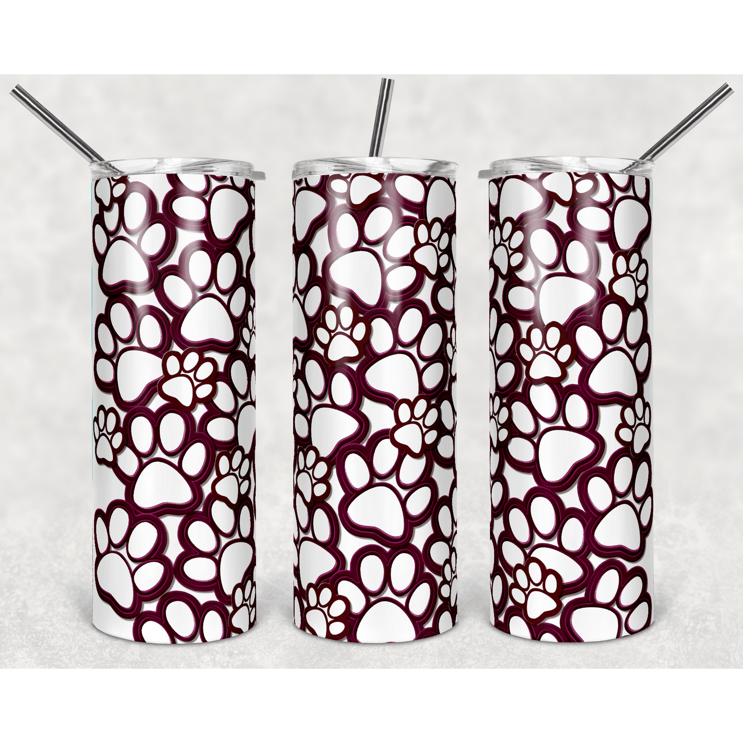 Paw Print Burst Maroon White - Skinny Tumbler - southerncountryheart.com