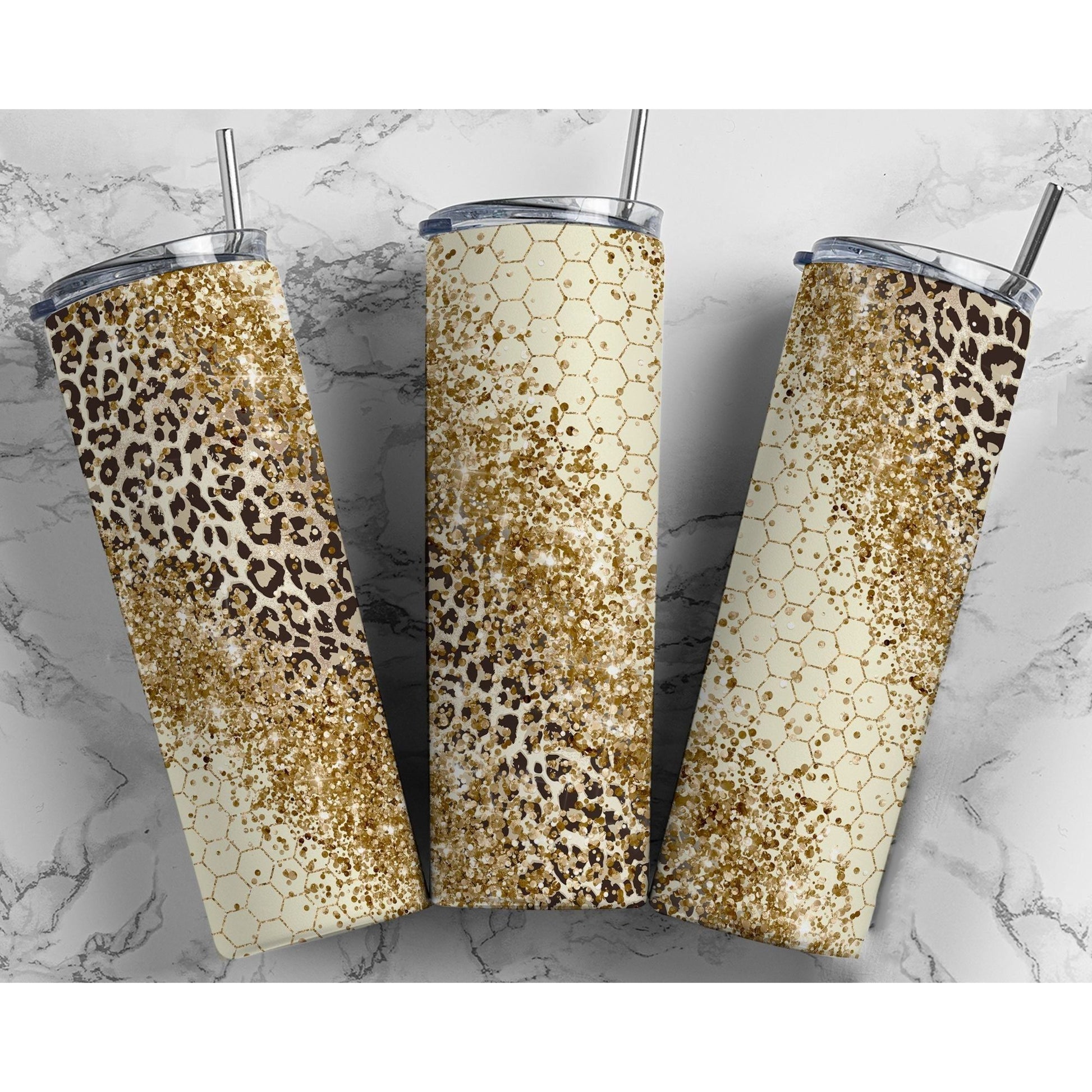 Honey Comb Leopard Glitter - Skinny Tumbler - southerncountryheart.com