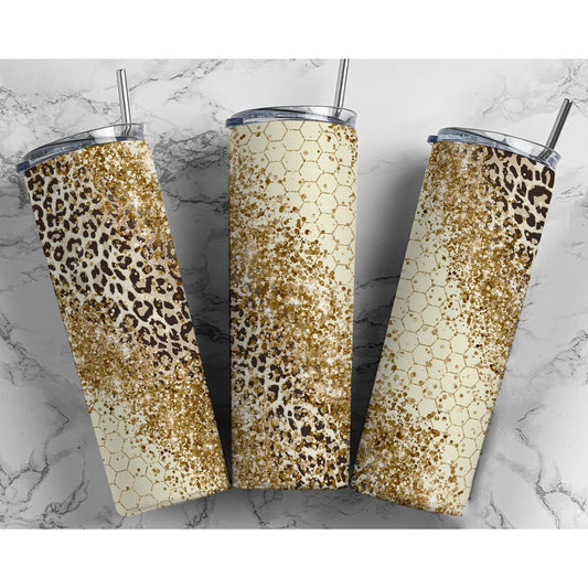 Honey Comb Leopard Glitter - Skinny Tumbler - southerncountryheart.com