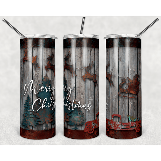 Rustic Wood Farmhouse Christmas - Skinny Tumbler - southerncountryheart.com