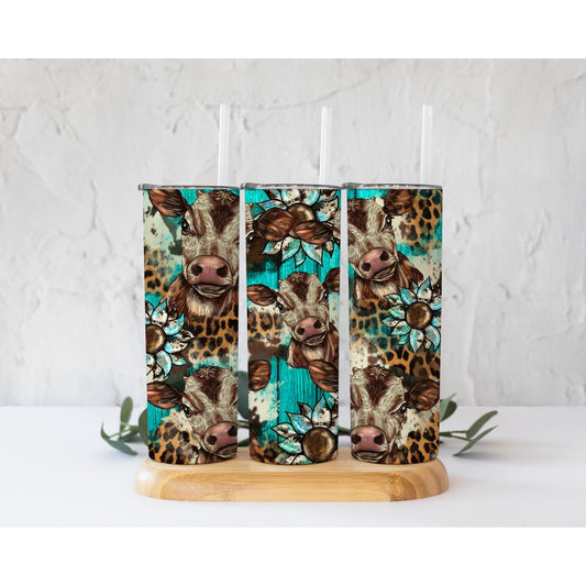 Western Cowhide Sunflower Baby Cow - Skinny Tumbler - southerncountryheart.com