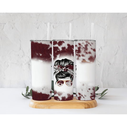 Mom Cowhide - Skinny Tumbler - southerncountryheart.com