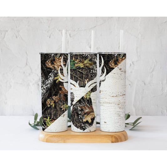 Deer Head Wooded Split 1 - Skinny Tumbler - southerncountryheart.com