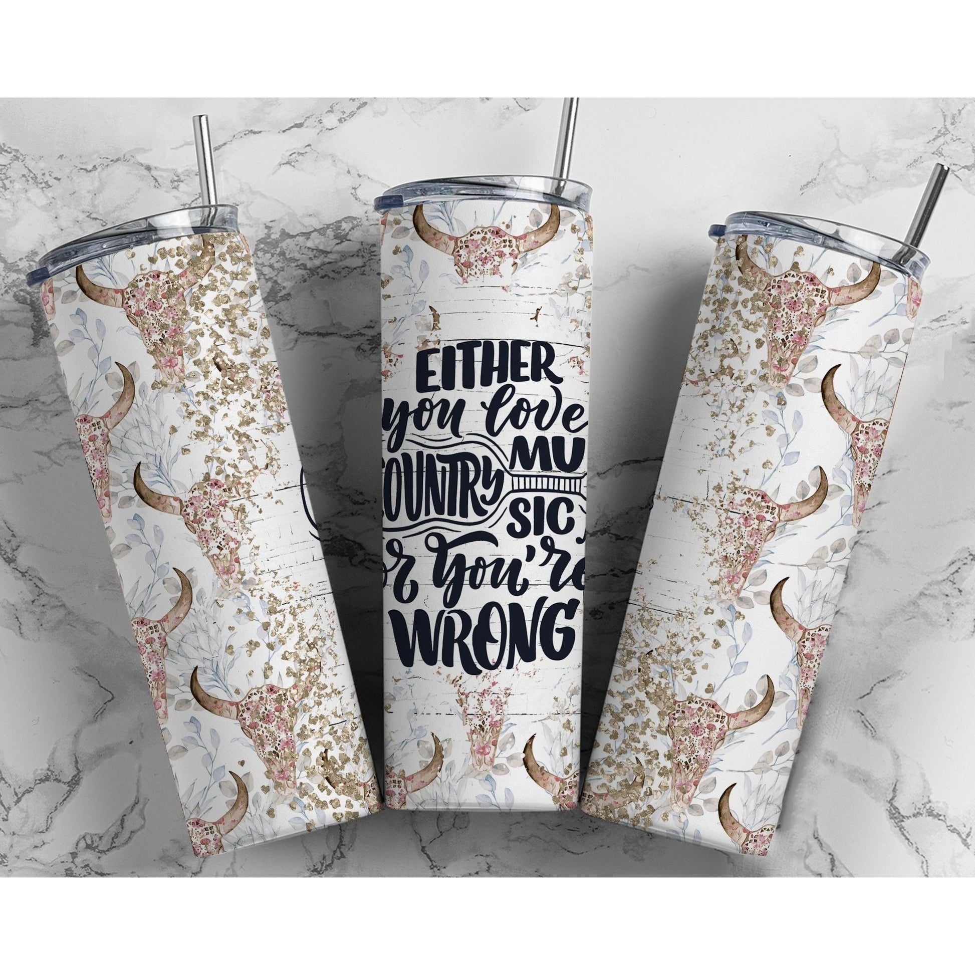 Either You Love Country Music - Skinny Tumbler - southerncountryheart.com