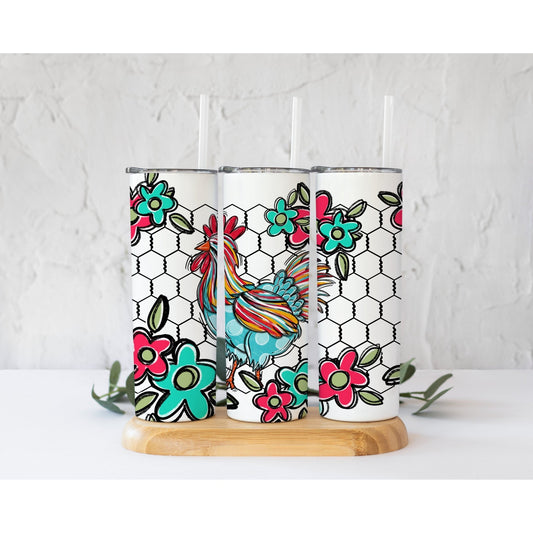 Chicken and Flowers - Skinny Tumbler - southerncountryheart.com