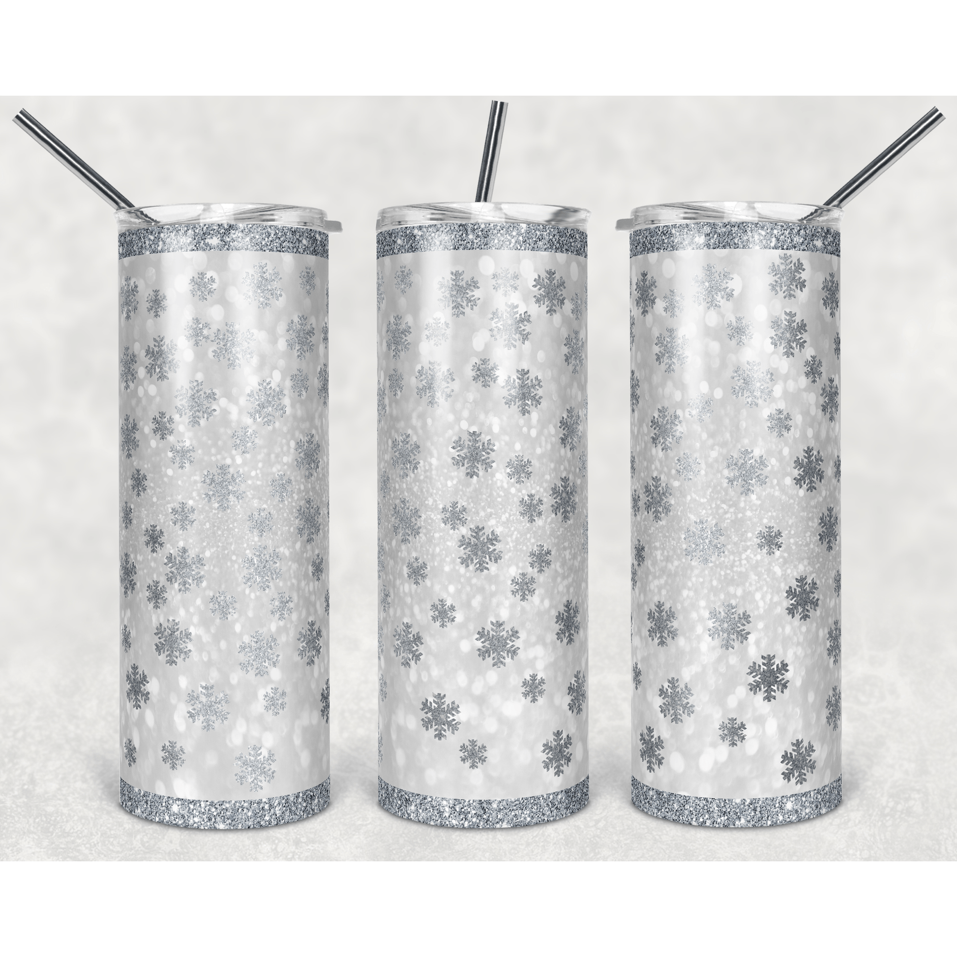 Silver Snowflake Glitter - Skinny Tumbler - southerncountryheart.com