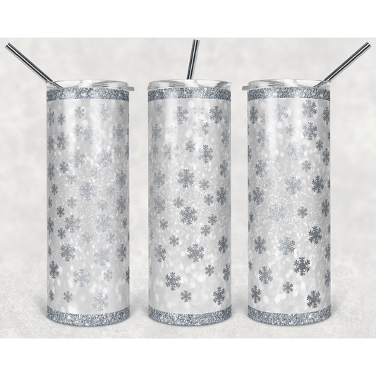 Silver Snowflake Glitter - Skinny Tumbler - southerncountryheart.com