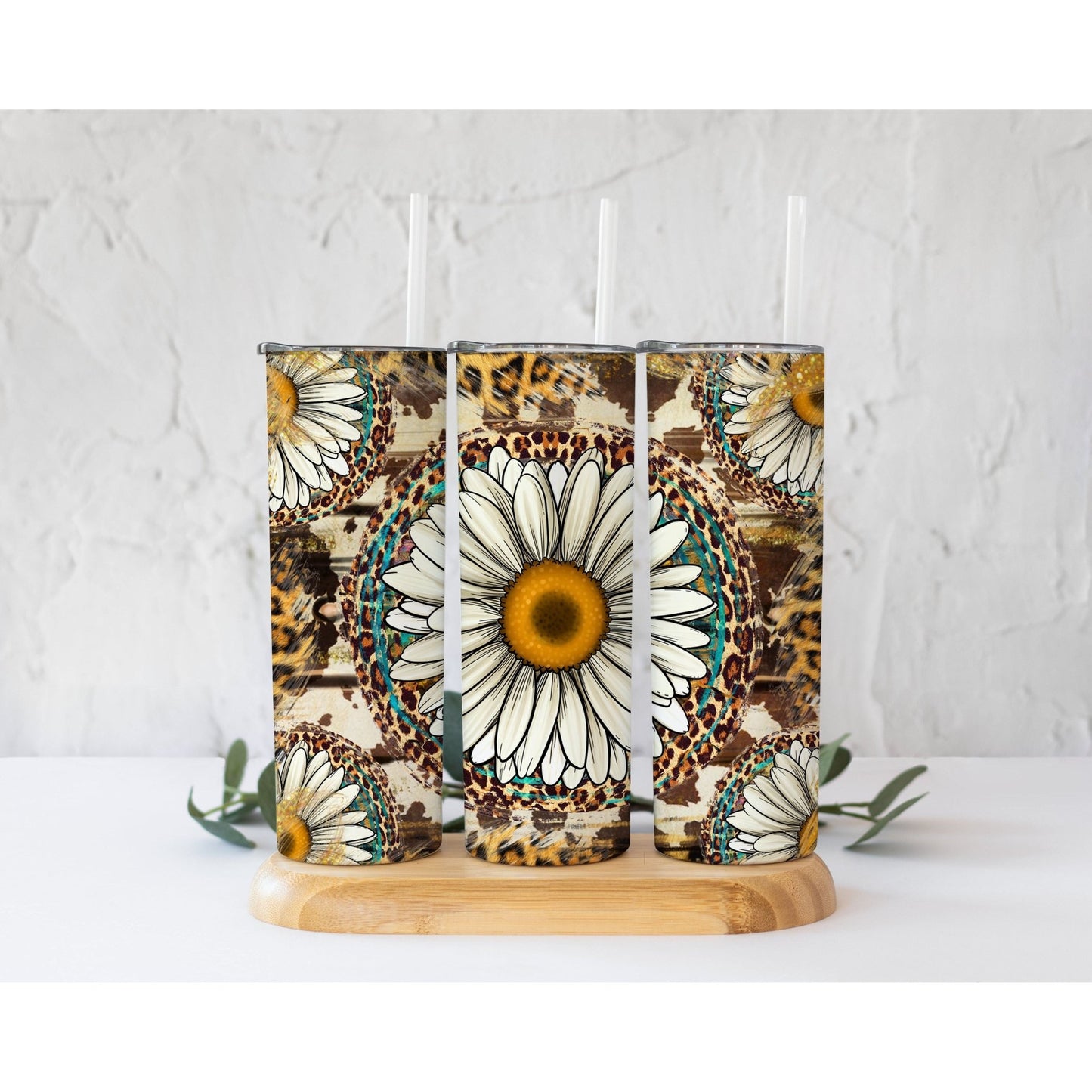 Leopard Daisy - Skinny Tumbler - southerncountryheart.com