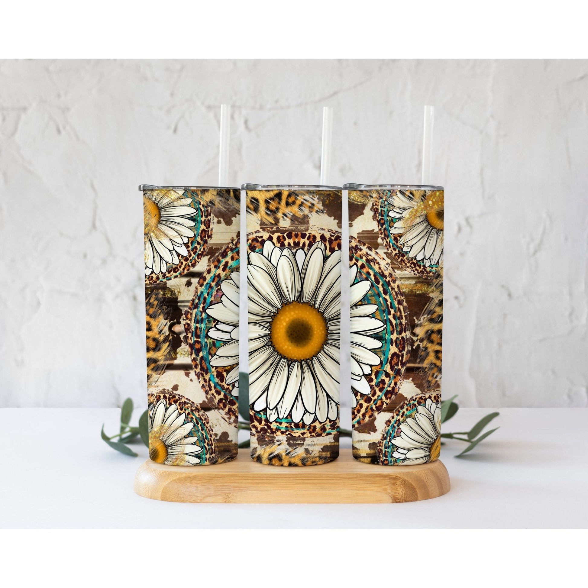 Leopard Daisy - Skinny Tumbler - southerncountryheart.com