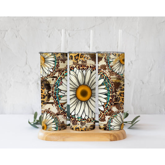 Leopard Daisy - Skinny Tumbler - southerncountryheart.com