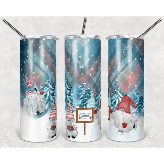 Christmas Plaid With Snowy Gnomes - Skinny Tumbler - southerncountryheart.com