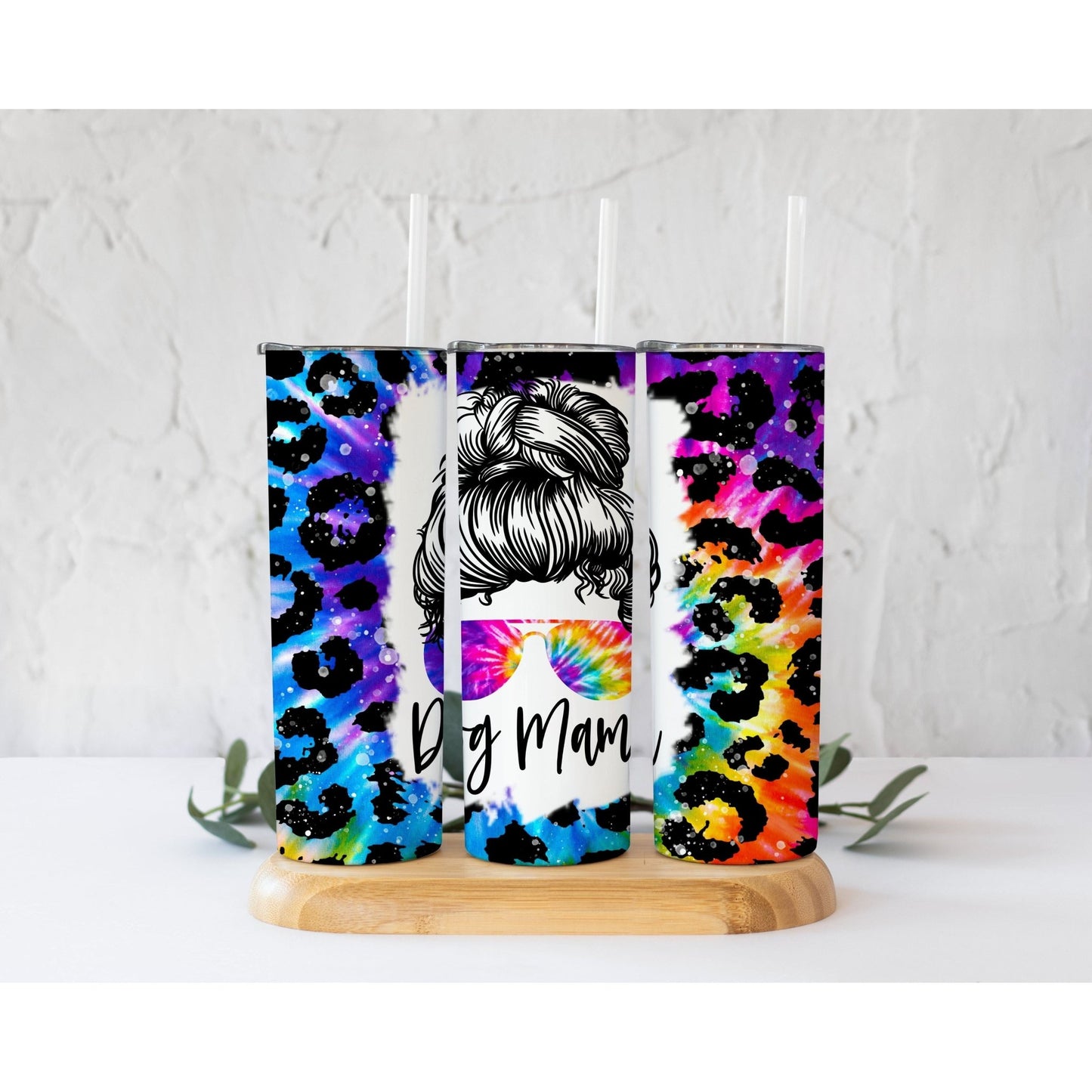 Leopard on Rainbow Burst Dog Mama - Skinny Tumbler - southerncountryheart.com