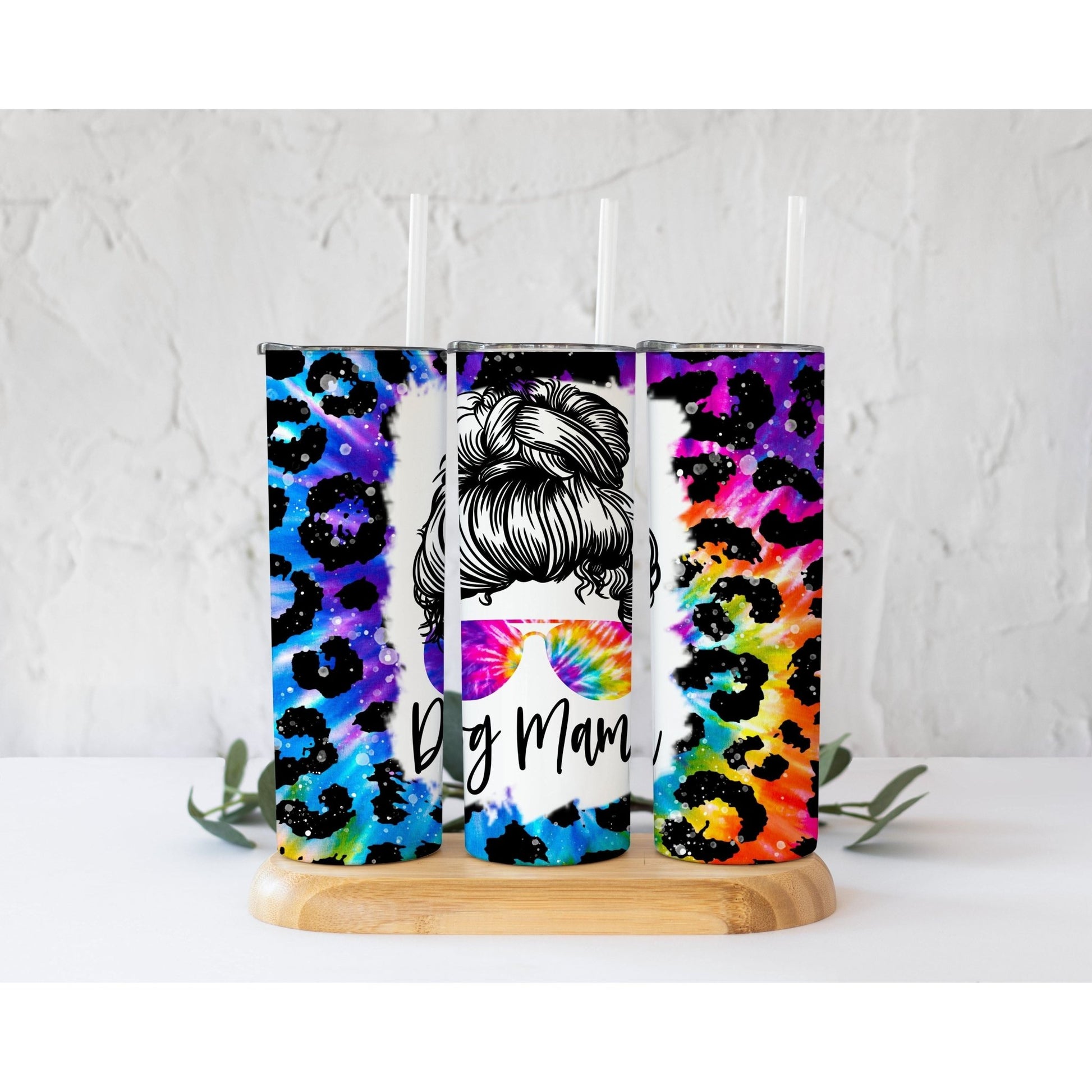 Leopard on Rainbow Burst Dog Mama - Skinny Tumbler - southerncountryheart.com