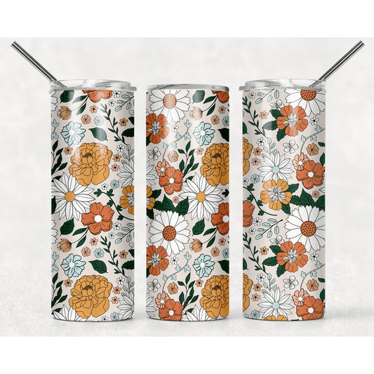Fall Flowers White - Skinny Tumbler - southerncountryheart.com