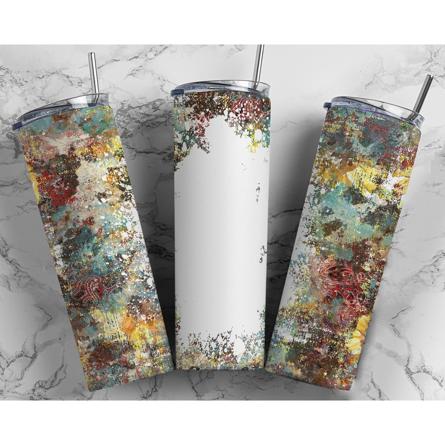 Western Floral Grunge Blank - Skinny Tumbler - southerncountryheart.com