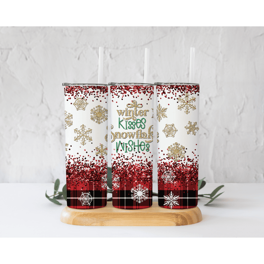 Winter Kisses Snowflake Wishes - Skinny Tumbler - southerncountryheart.com
