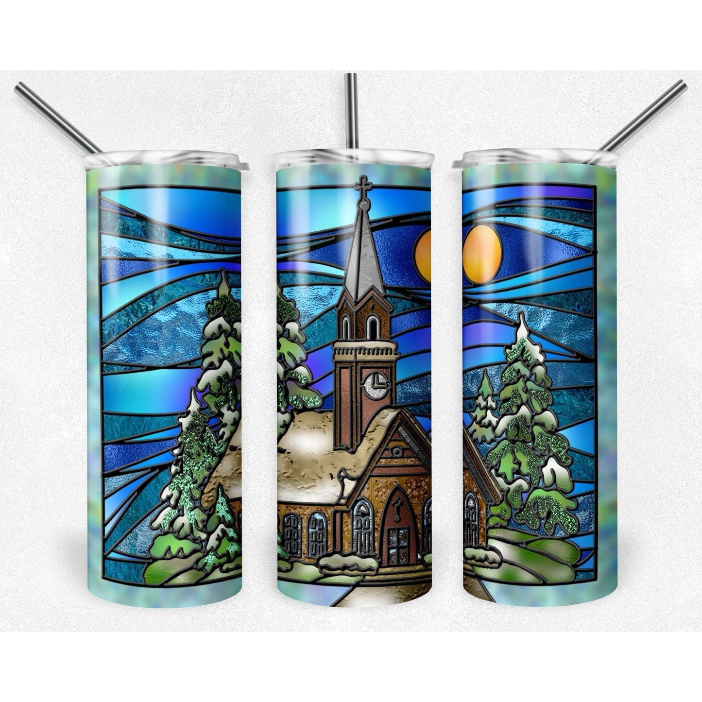 Church Winter Stained Glass - Skinny Tumbler - southerncountryheart.com