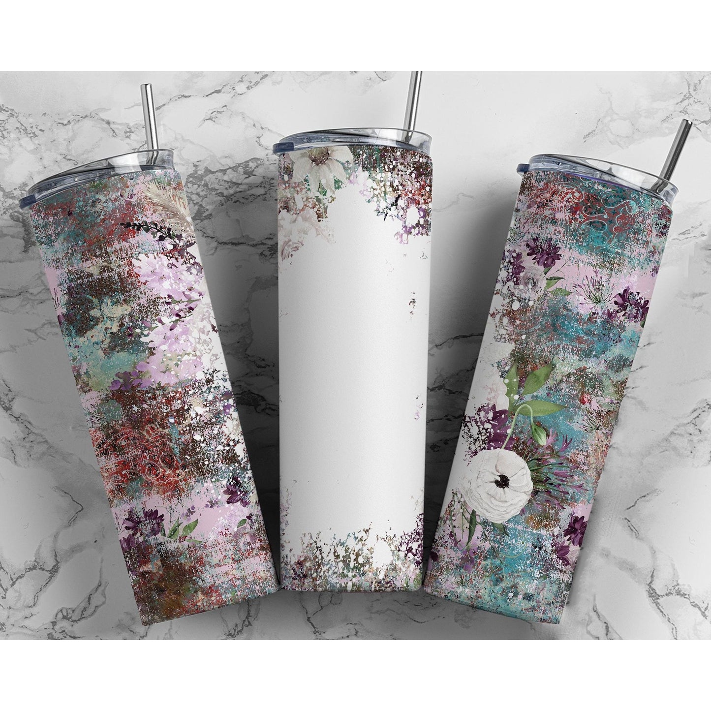 Western Grunge Purple Flower Blank - Skinny Tumbler - southerncountryheart.com