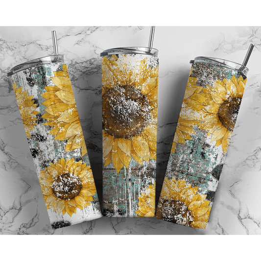 Sunflower Cow Print - Skinny Tumbler - southerncountryheart.com